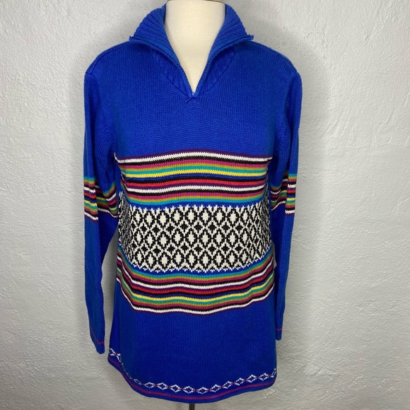 Vintage 80’s/90’s Blue Retro Stripe Printed Sweater medium - Picture 2 of 6